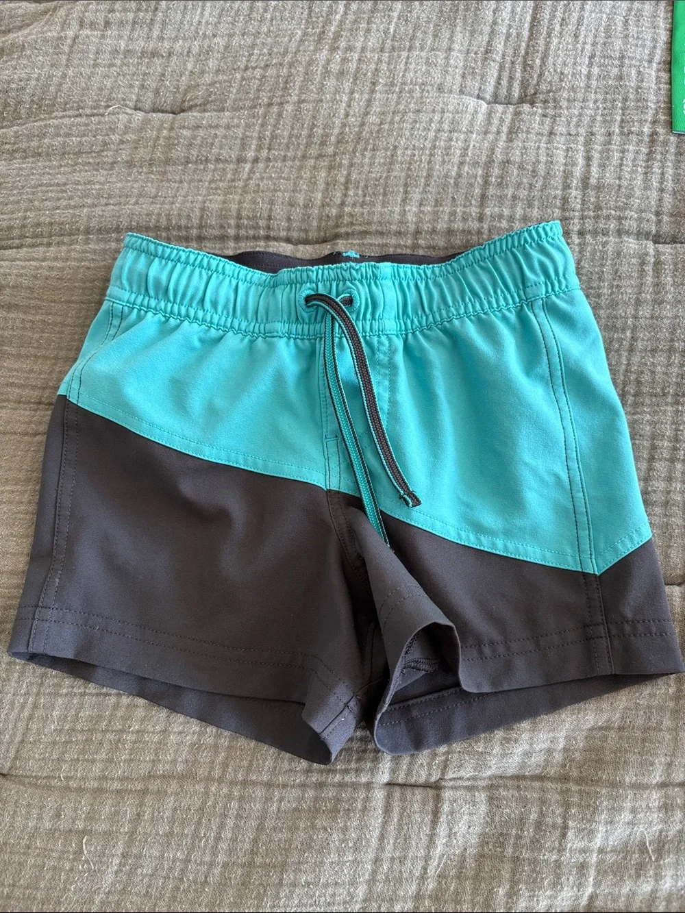 REI Turquoise and Charcoal Kids Swim Shorts
